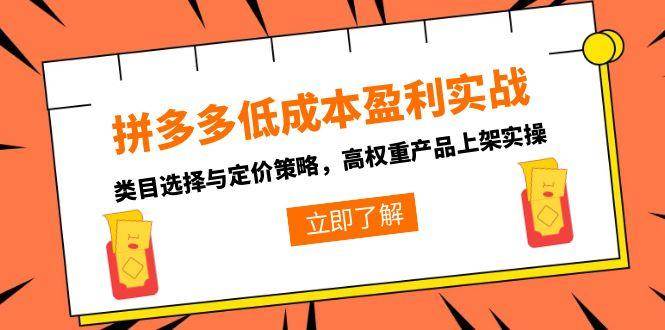 拼多多低成本盈利实战,类目选择与定价策略,高权重产品上架实操_豪客资源创业网-豪客资源_豪客资源库