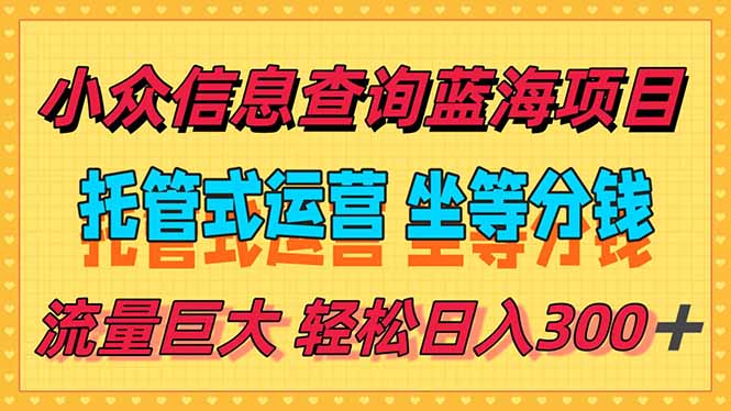 （15216期）稳定日入300＋，小众信息查询蓝海项目，全程懒人式托管，解放你的时间_豪客资源创业项目网-豪客资源_豪客资源库