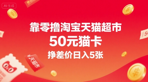 靠零撸淘宝天猫超市50元猫卡，挣差价日入5张——豪客资源创业项目网-豪客资源_豪客资源库