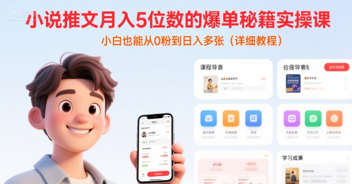 小说推文月入5位数的爆单秘籍实操课,,小白也能从0粉到日入多张(详细教程)——豪客资源创业项目网-豪客资源_豪客资源库