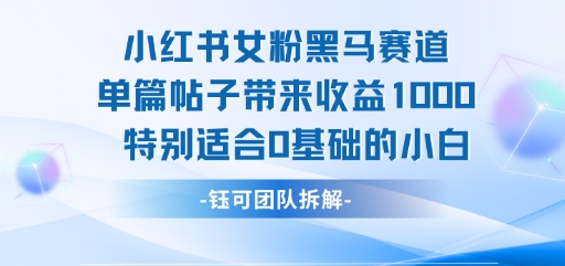 小红书女粉黑马赛道单篇帖子带来收益1k+，特别适合0基础的小白——豪客资源创业项目网-豪客资源_豪客资源库