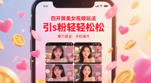 四开屏美女视频玩法,引s粉轻轻松松,暴力掘金,手机操作【揭秘】——豪客资源创业项目网-豪客资源_豪客资源库