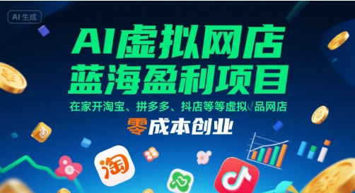 AI虚拟网店蓝海盈利项目，在家开淘宝、拼多多、抖店等虚拟品网店，零成本创业——豪客资源创业项目网-豪客资源_豪客资源库
