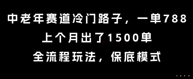 中老年赛道冷门路子，一单788，上个月出了1500单，全流程玩法，保底模式【揭秘】——豪客资源创业项目网-豪客资源_豪客资源库