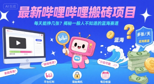 最新哔哩哔哩上B站搬砖项目，每天能挣几张？揭秘一般人不知道的蓝海赛道——豪客资源创业项目网-豪客资源_豪客资源库