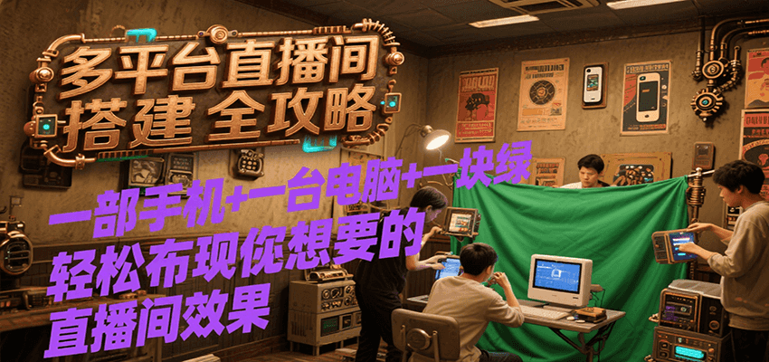 多平台直播间搭建全攻略，一部手机+一台电脑+一块绿布轻松实现你想要的直播间效果_豪客资源创业网-豪客资源_豪客资源库