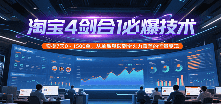 淘宝4剑合1必爆技术，实操7天0-1500单，从单品爆破到全火力覆盖的流量变现_豪客资源创业网-豪客资源_豪客资源库