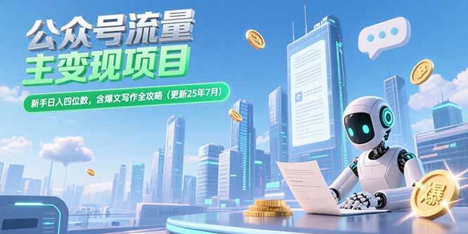 （15412期）公众号流量主变现项目，新手日入四位数，含爆文写作全攻略(更新25年7月)_豪客资源创业项目网-豪客资源_豪客资源库