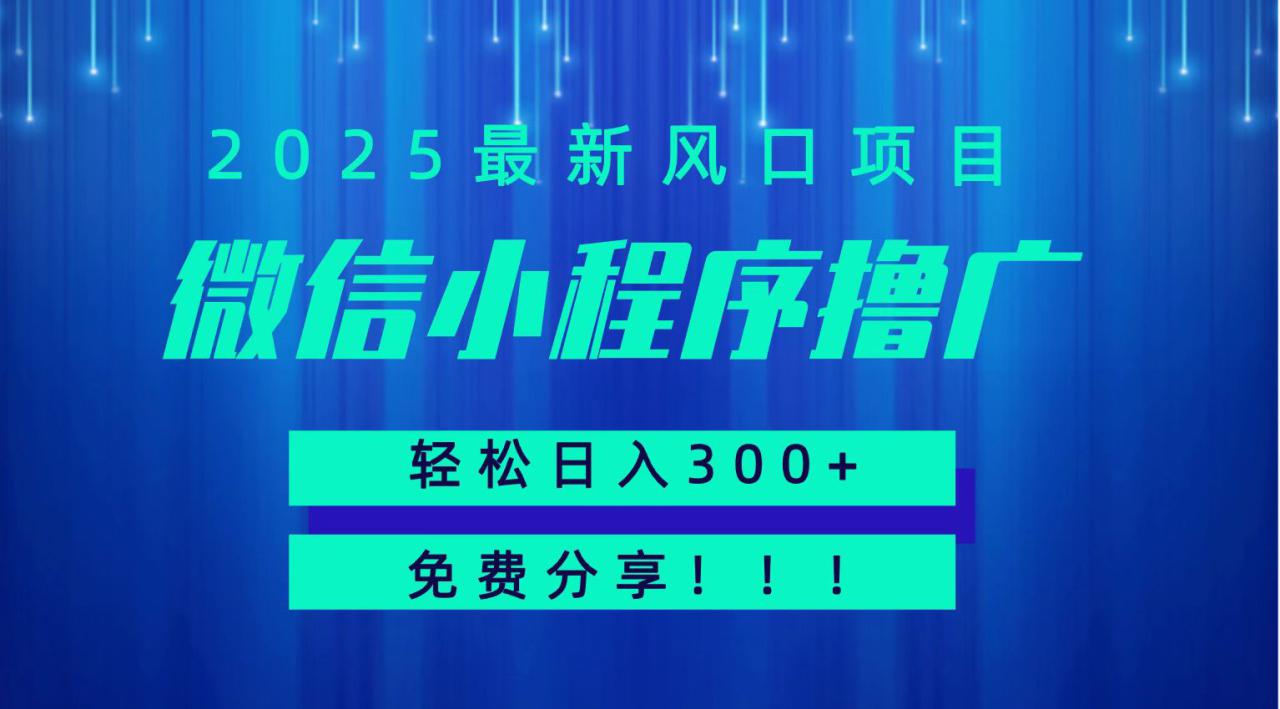 微信小程序撸广,最新风口项目,日入300+ 免费分享 可批量操作 小白可轻松上手!!_豪客资源创业网-豪客资源_豪客资源库