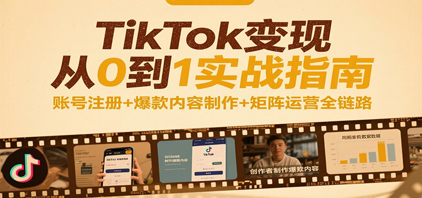 TikTok变现从0到1实战指南：账号注册+爆款内容制作+矩阵运营全链路_豪客资源创业网-豪客资源_豪客资源库