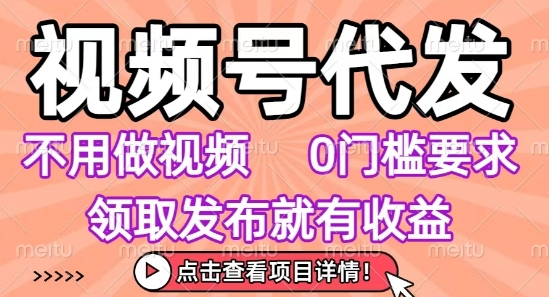 视频号代发,不用剪辑不用做视频,0门槛要求,领取发布就有收益,任务没有无上限,小白轻松上手【揭秘】——豪客资源创业项目网-豪客资源_豪客资源库