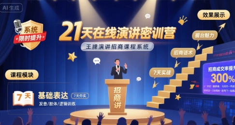 21天在线演讲密训营,王牌演讲招商课程系统——豪客资源创业项目网-豪客资源_豪客资源库