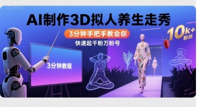 Ai制作3D拟人养生走秀,3分钟手把手教会你,快速起千粉万粉号——豪客资源创业项目网-豪客资源_豪客资源库