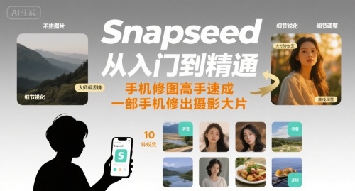 Snapseed从入门到精通，手机修图高手速成，一部手机就能修出摄影大片——豪客资源创业项目网-豪客资源_豪客资源库
