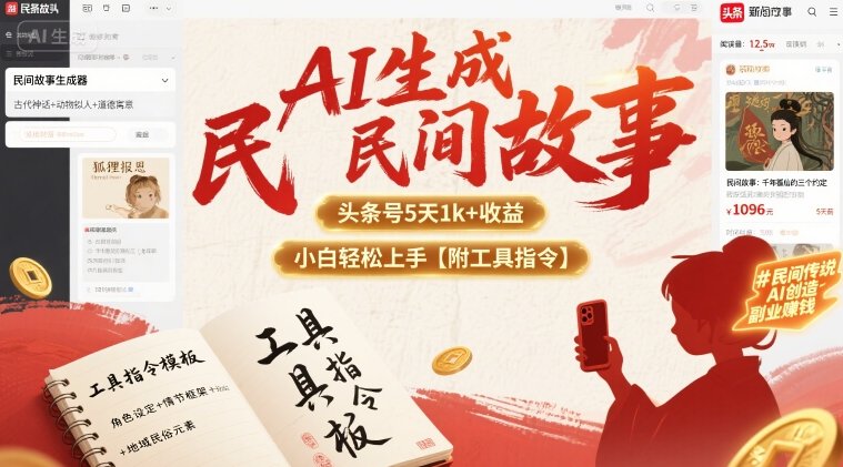 AI生成民间故事,头条号5天1k+,小白轻松上手【附工具指令】——豪客资源创业项目网-豪客资源_豪客资源库
