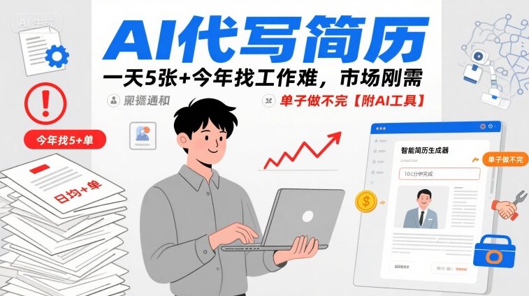 AI代写简历,一天5张+今年找工作难,市场刚需,单子做不完【附AI工具】——豪客资源创业项目网-豪客资源_豪客资源库