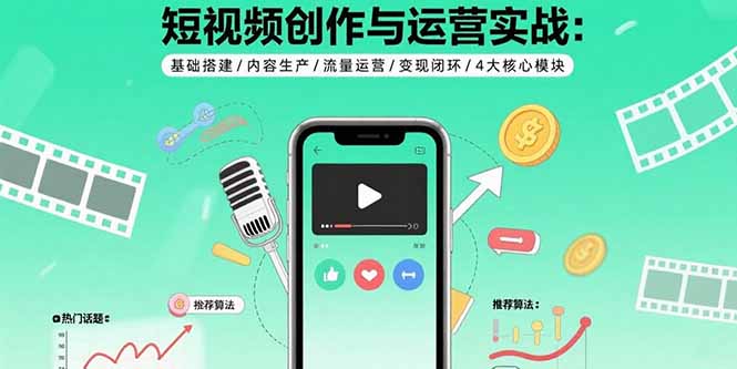 （15819期）短视频创作与运营实战：基础搭建/内容生产/流量运营/变现闭环/4大核心模块_豪客资源创业项目网-豪客资源_豪客资源库