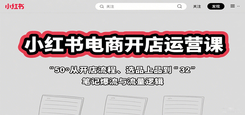 小红书电商开店运营课：从开店流程、选品上品到笔记爆流与流量逻辑_豪客资源创业网-豪客资源_豪客资源库