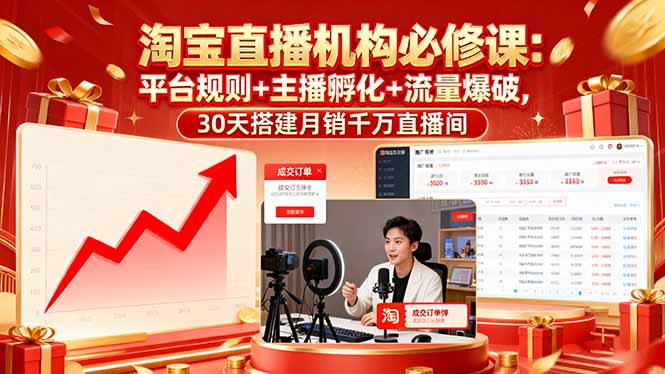 （16087期）淘宝直播机构必修课：平台规则/主播孵化/流量爆破,30天搭建月销千万直播间_豪客资源创业项目网-豪客资源_豪客资源库
