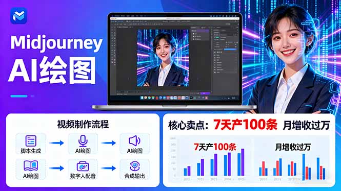 (16049期)AI绘图照片开口说话视频制作:Midjourney+数字人,7天产100条月增收过万_豪客资源创业项目网-豪客资源_豪客资源库