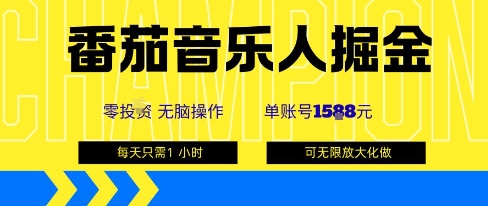 番茄音乐人掘金,单账号最高可撸1k+,可无限矩阵去做,零投入——豪客资源创业项目网-豪客资源_豪客资源库