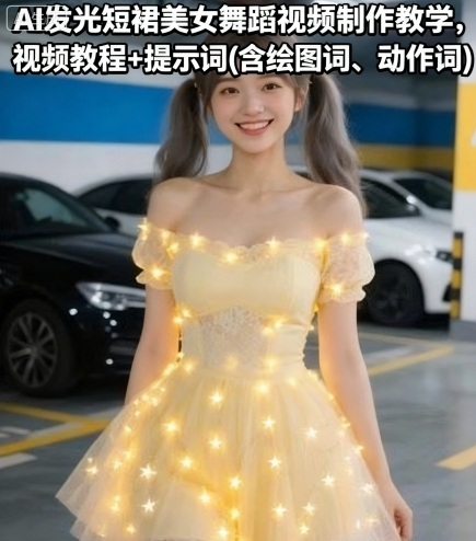AI发光短裙美女舞蹈视频制作教学，视频教程+提示词(含绘图词、动作词)——豪客资源创业项目网-豪客资源_豪客资源库