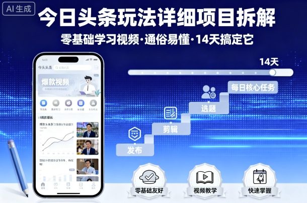 今日头条玩法详细项目拆解,零基础学习视频 通俗易懂 14天搞定它——豪客资源创业项目网-豪客资源_豪客资源库