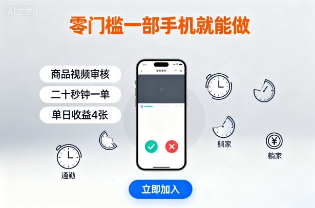 零门槛一部手机就能做，商品视频审核，通勤躺家碎片时间都能做，二十秒钟一单，单日收益4张【揭秘】——豪客资源创业项目网-豪客资源_豪客资源库