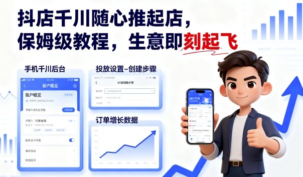抖店千川随心推起店，保姆级教程，生意即刻起飞——豪客资源创业项目网-豪客资源_豪客资源库