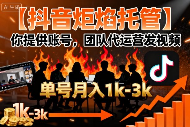 【抖音炬焰托管】你提供账号，团队代运营发视频，单号月入1k+【揭秘】——豪客资源创业项目网-豪客资源_豪客资源库