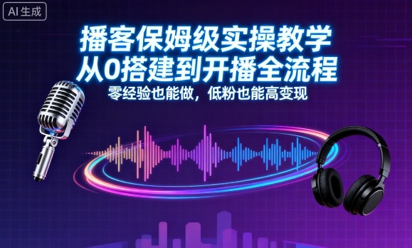 播客保姆级实操教学,从0搭建到开播全流程,零经验也能做,低粉也能高变现——豪客资源创业项目网-豪客资源_豪客资源库
