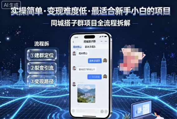 实操简单，变现难度低，最适合新手小白做的项目，每天轻松收入3张，同城搭子群项目全流程拆解——豪客资源创业项目网-豪客资源_豪客资源库