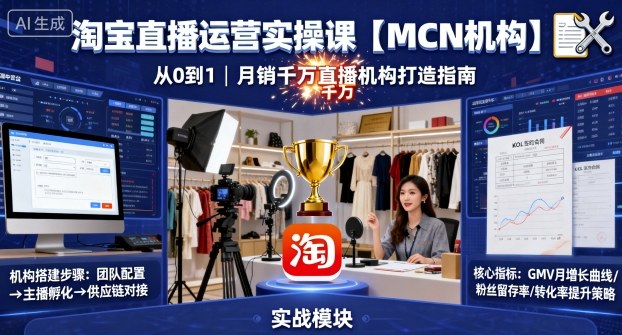 淘宝直播运营实操课【MCN机构】，从0到1做一家月销千W的直播机构——豪客资源创业项目网-豪客资源_豪客资源库