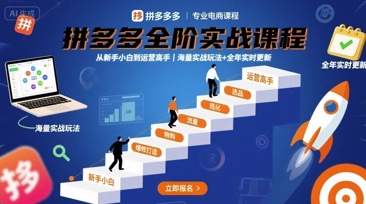 拼多多全阶实战课程，从新手小白到运营高手，海量实战玩法+全年实时更新【2025年9月更新】——豪客资源创业项目网-豪客资源_豪客资源库