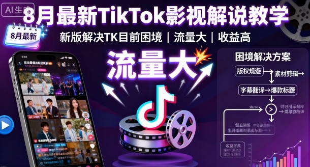 8月最新TikTok影视解说教学，新版解决TK目前困境，流量大，收益高——豪客资源创业项目网-豪客资源_豪客资源库
