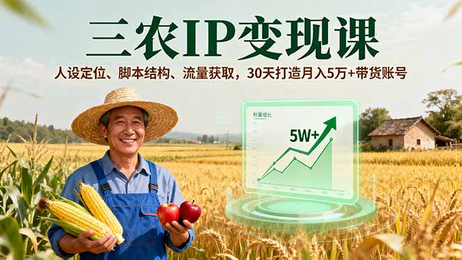 （16044期）三农IP变现课，人设定位、脚本结构、流量获取，30天打造月入5万+带货账号_豪客资源创业项目网-豪客资源_豪客资源库