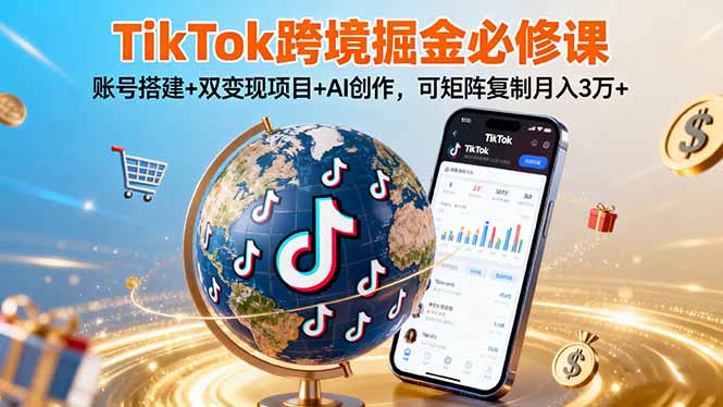 （16003期）TikTo跨境掘金必修课，账号搭建+双变现项目+AI创作，可矩阵复制月入3万+_豪客资源创业项目网-豪客资源_豪客资源库