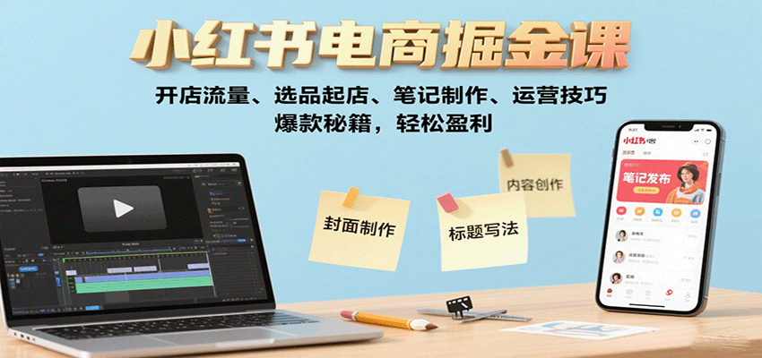 小红书电商掘金课：开店流量、选品起店、笔记制作、运营技巧，爆款秘籍，轻松盈利_豪客资源创业网-豪客资源_豪客资源库
