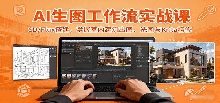 AI生图工作流实战课：SD/Flux搭建，掌握室内建筑出图、洗图与Krita精修_豪客资源创业网-豪客资源_豪客资源库