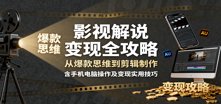 影视解说变现全攻略:从爆款思维到剪辑制作,含手机电脑操作及变现实用技巧_豪客资源创业网-豪客资源_豪客资源库