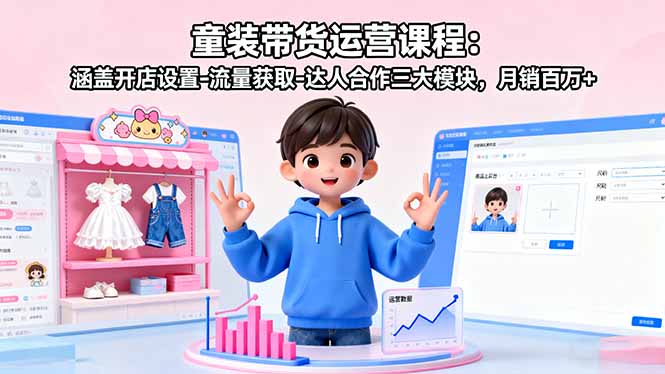 （16081期）童装带货运营课程：涵盖开店设置-流量获取-达人合作三大模块，月销百万+_豪客资源创业项目网-豪客资源_豪客资源库