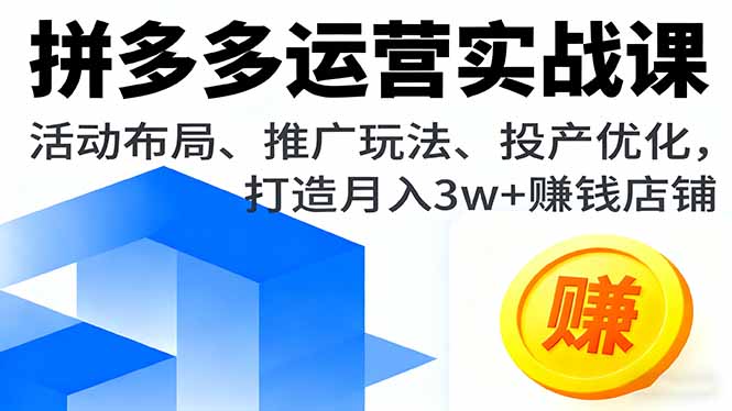 (16135期)拼多多运营实战课,活动布局、推广玩法、投产优化,打造月入3w+赚钱店铺_豪客资源创业项目网-豪客资源_豪客资源库