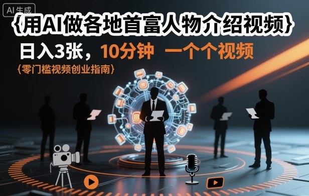 用AI做各地首富人物介绍视频,日入3张,10分钟一个视频——豪客资源创业项目网-豪客资源_豪客资源库