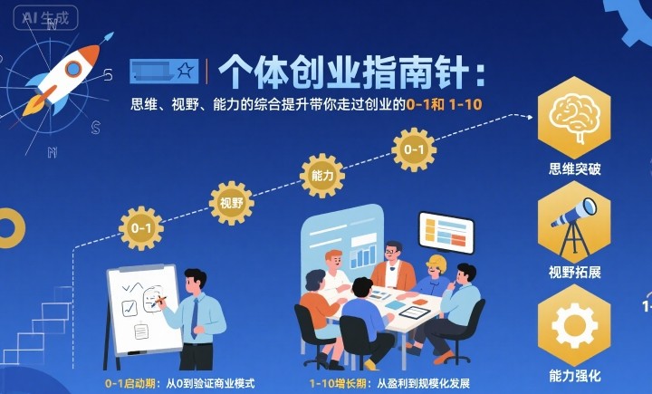 个体创业指南针,思维、视野、能力的综合提升带你走过创业的0-1和1-10【音频】——豪客资源创业项目网-豪客资源_豪客资源库