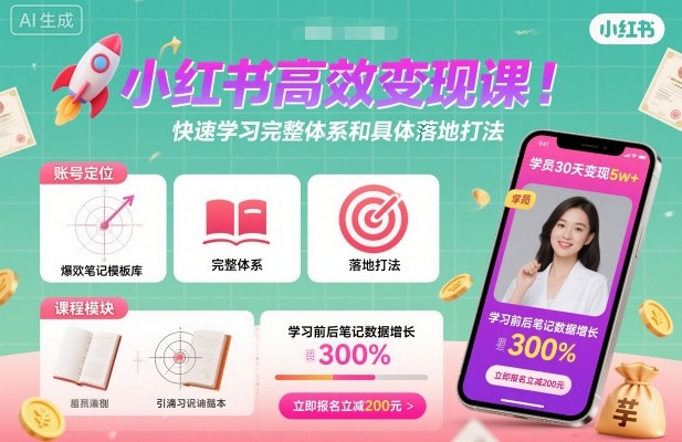 小红书高效变现课，快速学习小红书完整体系和具体落地打法——豪客资源创业项目网-豪客资源_豪客资源库