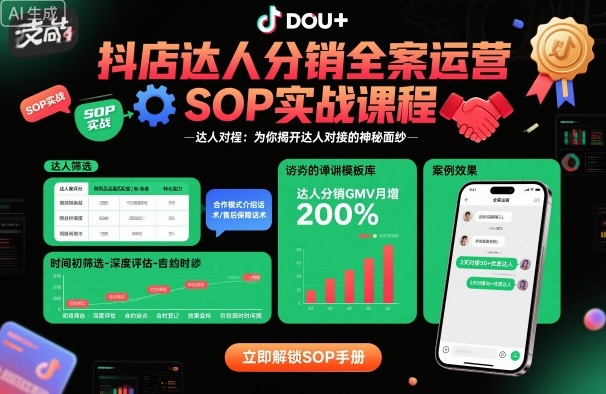 抖店达人分销全案运营SOP实战课程,为你揭开达人对接的神秘面纱——豪客资源创业项目网-豪客资源_豪客资源库