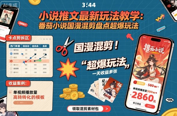 小说推文最新玩法教学,番茄小说国漫混剪盘点超爆玩法,全程干货,一天收益多张——豪客资源创业项目网-豪客资源_豪客资源库