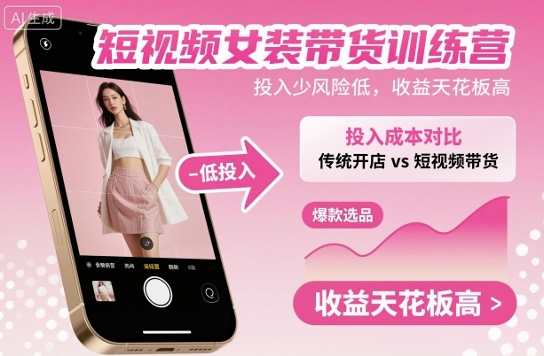 短视频女装带货训练营,投入少风险低,收益天花板高——豪客资源创业项目网-豪客资源_豪客资源库