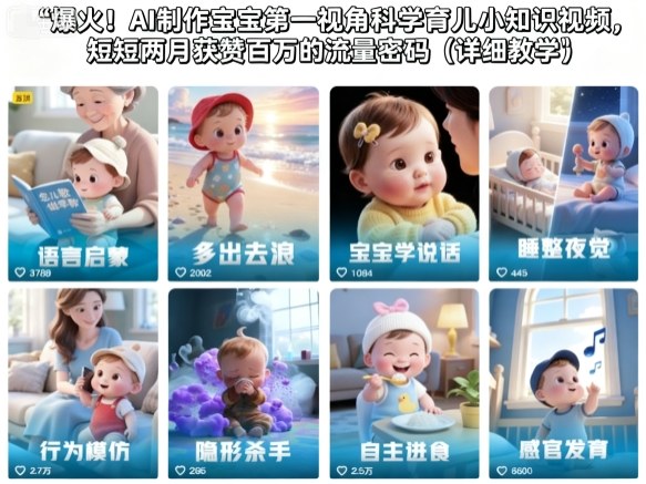爆火！AI制作宝宝第一视角科学育儿小知识视频，短短两月获赞百万的流量密码（详细教学）——豪客资源创业项目网-豪客资源_豪客资源库