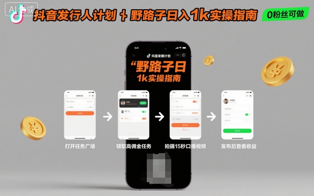 抖音发行人计划全新野路子玩法，随时随地，只要有手机，就能操作，日入1k+【揭秘】——豪客资源创业项目网-豪客资源_豪客资源库
